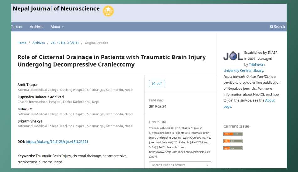 Role of Cisternal Drainage in Patients with Traumatic Brain Injury Undergoing Decompressive Craniectomy